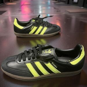 Adidas Samba OG Womens Black Neon Yellow Retro Sneakers Size 8.5 BNWT Classic